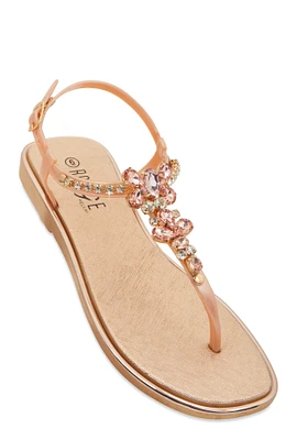 Womens Ankle Strap Gemstone Thong Sandals,
