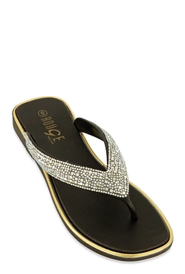 Womens Rhinestone Thong Slide Sandals,