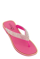 Womens Rhinestone Thong Slide Sandals, Pink, Size 7