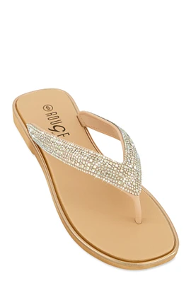 Womens Rhinestone Thong Slide Sandals,