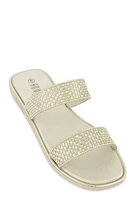 Womens Double Band Rhinestone Slide Sandals, Silver, Size 12