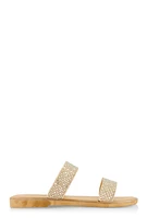 Womens Double Band Rhinestone Slide Sandals, Beige, Size 9