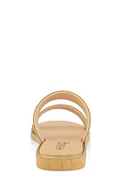 Womens Double Band Rhinestone Slide Sandals, Beige, Size 9