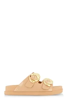 Womens Double Buckle Band Footbed Sandals,