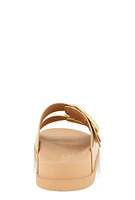 Womens Double Buckle Band Footbed Sandals, Beige,