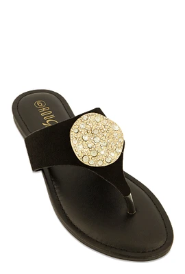 Womens Rhinestone Metallic Pendant Thong Slide Sandals,