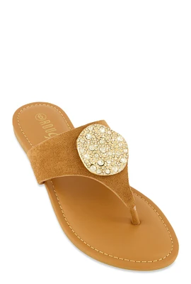 Womens Rhinestone Metallic Pendant Thong Slide Sandals,
