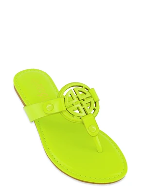 Womens Geo Pendant Thong Slide Sandals, Green, Size 7.5
