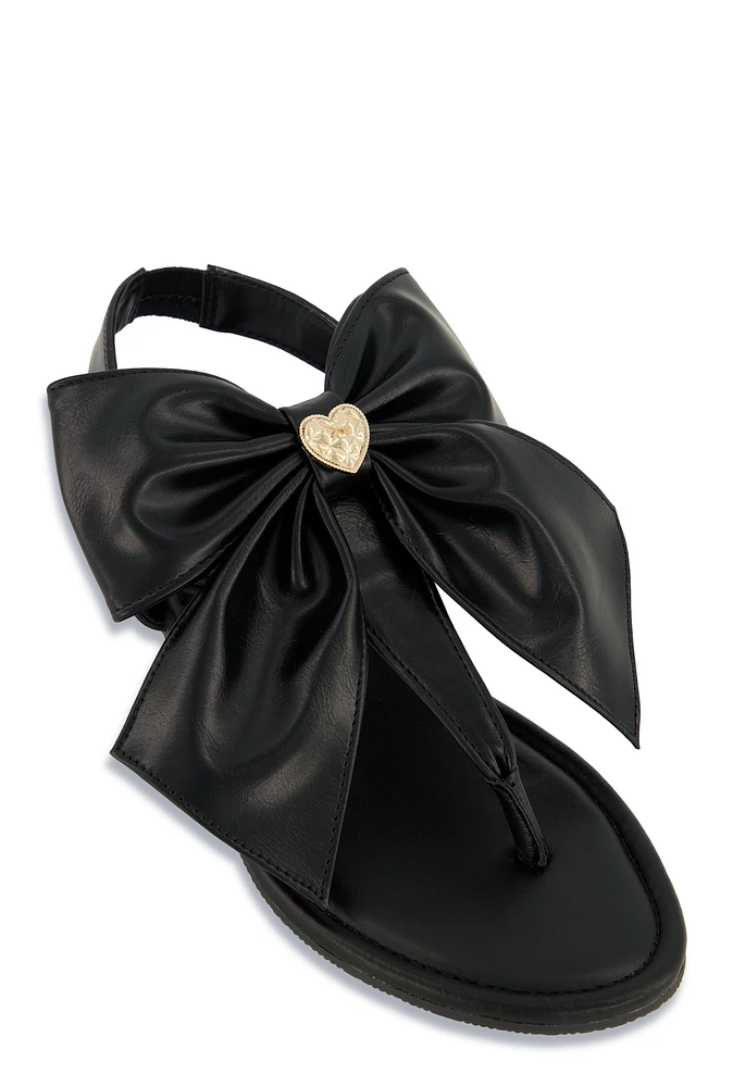 Womens Heart Charm Bow Corded Thong Sandals,