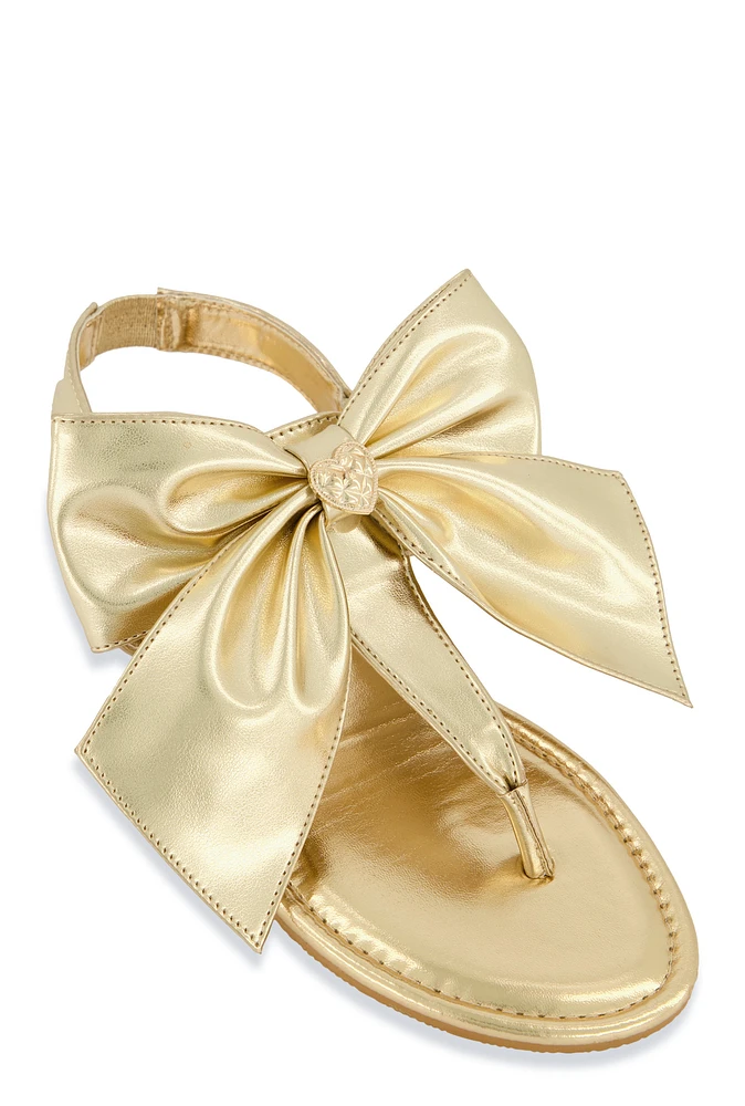 Womens Heart Charm Bow Corded Thong Sandals,