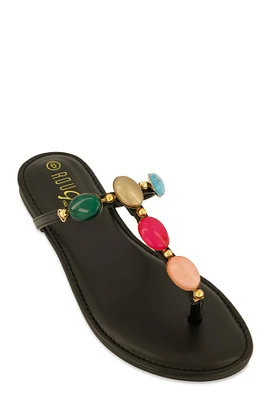 Womens Boho Gemstone Thong Slide Sandals,