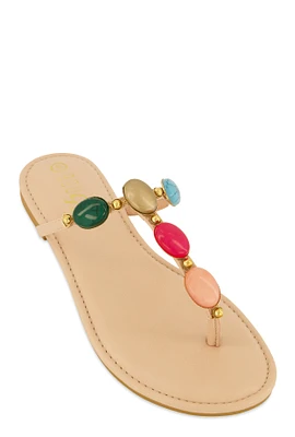 Womens Boho Gemstone Thong Slide Sandals,