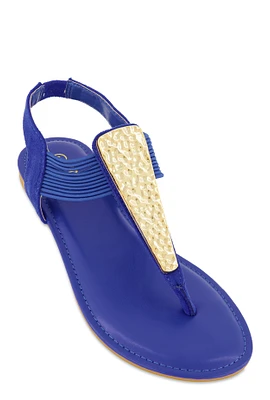 Womens Metallic Pendant Corded Thong Sandals,