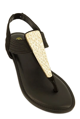 Womens Metallic Pendant Corded Thong Sandals,