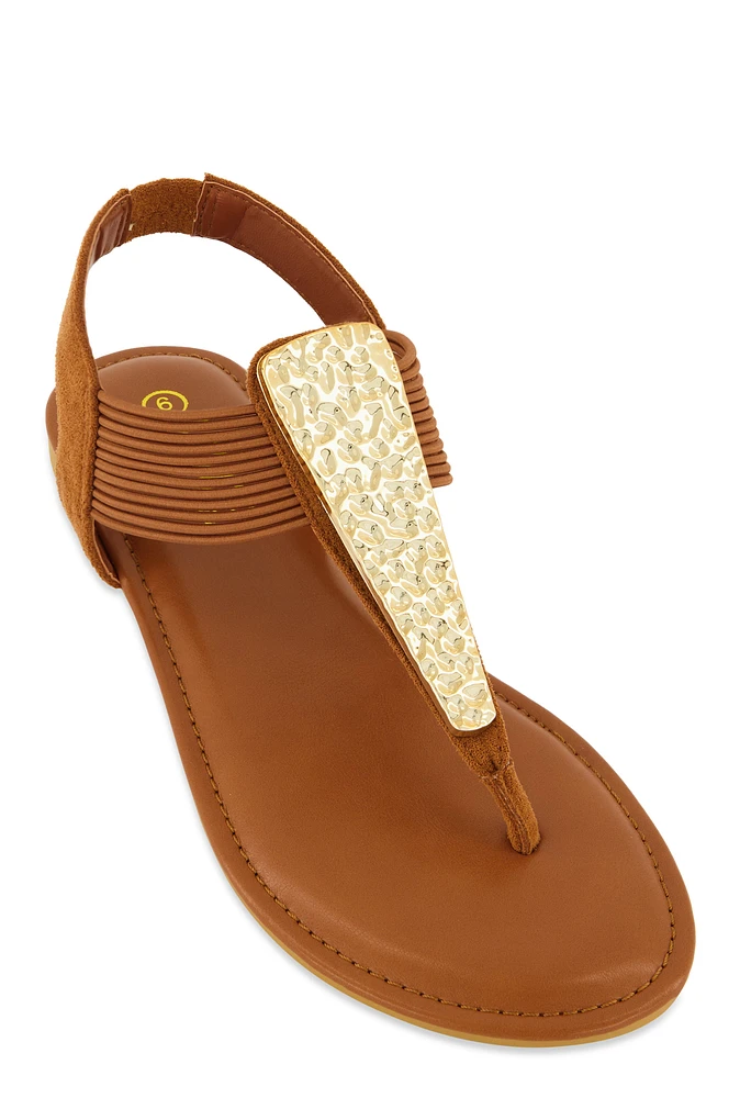 Womens Metallic Pendant Corded Thong Sandals,