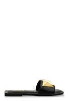 Womens Geometric Metallic Pendant Slide Sandals, Black, Size 12