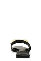 Womens Geometric Metallic Pendant Slide Sandals, Black, Size 12