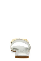 Womens Geometric Metallic Pendant Slide Sandals, Silver, Size 11