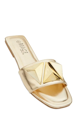 Womens Geometric Metallic Pendant Slide Sandals, Gold, Size 11