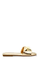 Womens Geometric Metallic Pendant Slide Sandals, Gold,