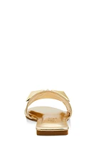 Womens Geometric Metallic Pendant Slide Sandals, Gold, Size 11