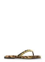 Womens Lion Pendant Greek Key Chain Thong Sandals,