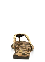 Womens Lion Pendant Greek Key Chain Thong Sandals,