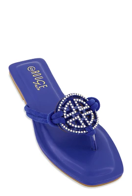 Womens Rhinestone Geo Pendant Thong Slide Sandals,