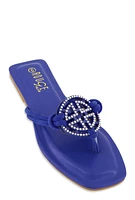 Womens Rhinestone Geo Pendant Thong Slide Sandals,