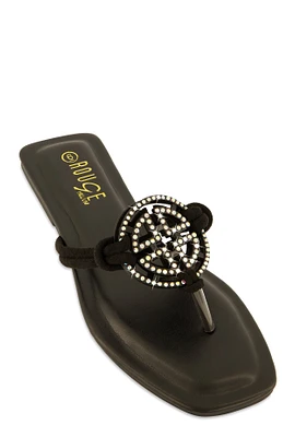 Womens Rhinestone Geo Pendant Thong Slide Sandals,