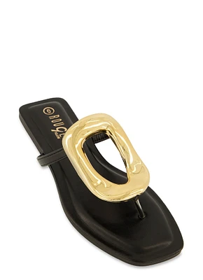 Womens Metallic Pendant Thong Slide Sandals,