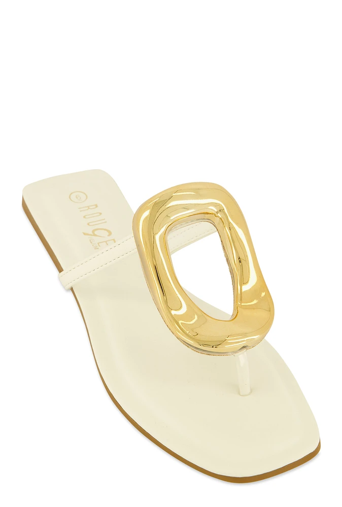 Womens Metallic Pendant Thong Slide Sandals, White, Size 9