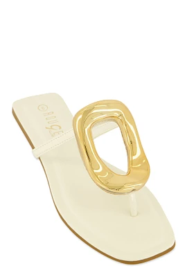 Womens Metallic Pendant Thong Slide Sandals, White, Size 9