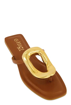 Womens Metallic Pendant Thong Slide Sandals,