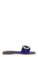 Womens Metallic Buckle Band Slide Sandals,