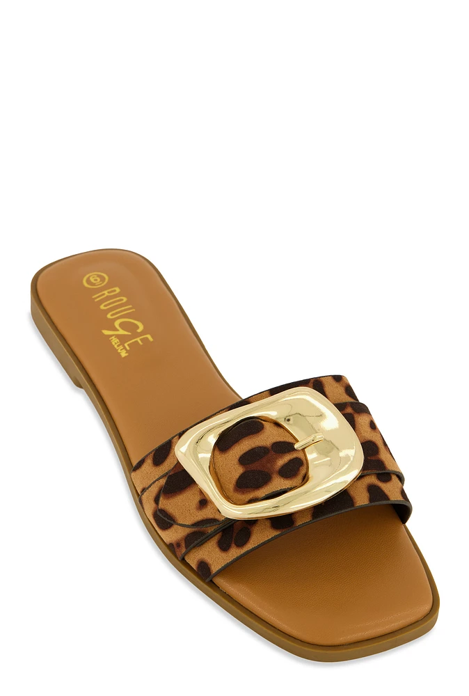 Womens Metallic Buckle Band Slide Sandals, 7