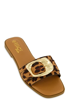 Womens Metallic Buckle Band Slide Sandals, 7