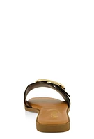 Womens Metallic Buckle Band Slide Sandals, 7