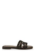 Womens Mesh Insert Cut Out Band Slide Sandals,