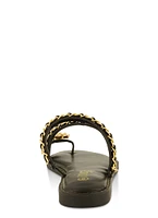 Womens Threaded Chain Strap Toe Loop Sandals, Black,