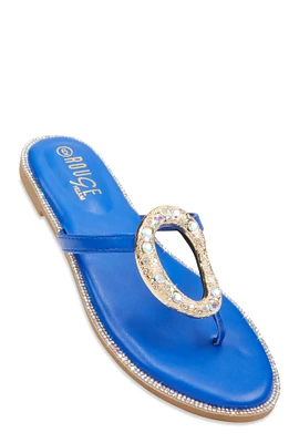 Womens Rhinestone Cut Out Pendant Thong Sandals,