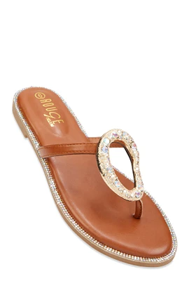 Womens Rhinestone Cut Out Pendant Thong Sandals,