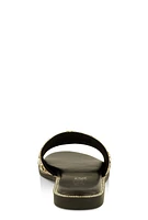 Womens Faux Pearl Rhinestone Embellished Slide Sandals, Black, Size 12