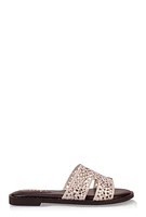 Womens Rhinestone Studded Cut Out Band Slide Sandals