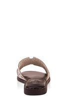 Womens Rhinestone Studded Cut Out Band Slide Sandals