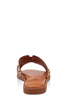 Womens Rhinestone Studded Cut Out Band Slide Sandals,