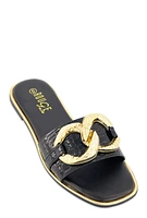 Womens Oversized Chain Detail Band Slide Sandals,