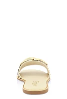 Womens Oversized Chain Detail Band Slide Sandals, Beige, Size 9