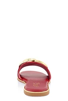 Womens Oversized Chain Detail Band Slide Sandals, Red,
