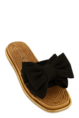 Womens Bow Espadrille Slide Sandals, Black,